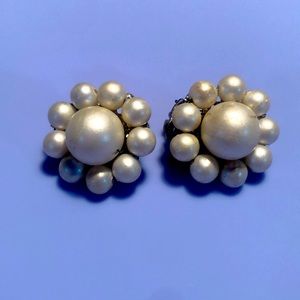 Vintage 40's  Faux Pearl Clip Earrings, Japan
